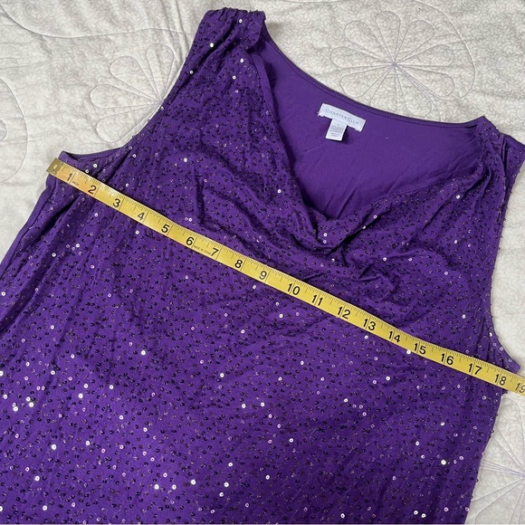 Charter Club purple sequin tank blouse with cowl neck women’s size large - Picture 3 of 4